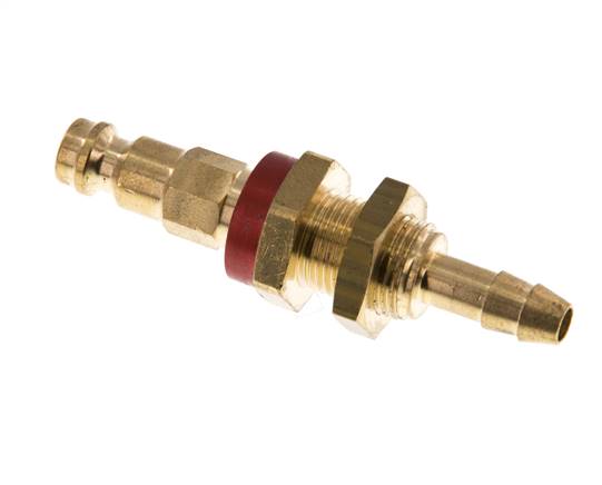 Laiton DN 5 Codage rouge Bouchon d'accouplement d'air 6 mm Colonne de tuyau Bulkhead