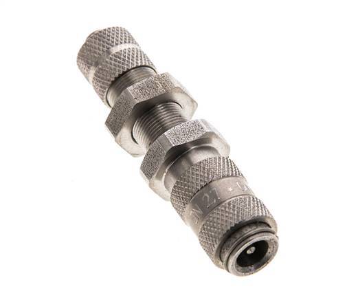 Stainless steel DN 2.7 (Micro) Air Coupling Socket 4x6 mm Union Nut Bulkhead Double Shut-Off