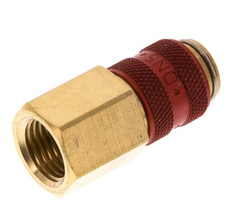 Coupleur pneumatique DN 5 rouge en laiton Douille G 1/4 pouce femelle
