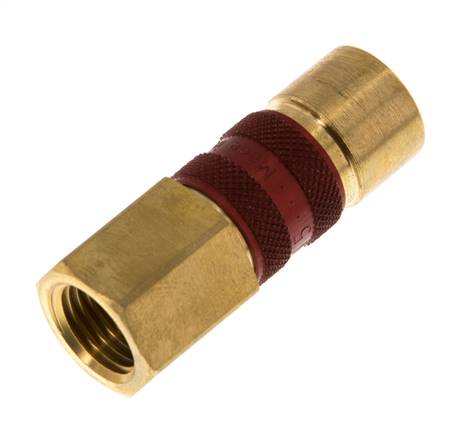 Coupleur d'air en laiton DN 5 codé rouge, douille G 1/4 pouce femelle