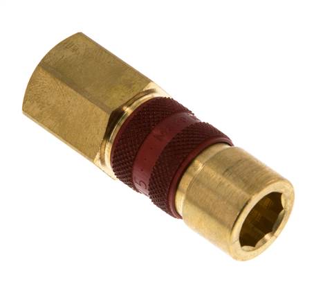 Coupleur d'air en laiton DN 5 codé rouge, douille G 1/4 pouce femelle