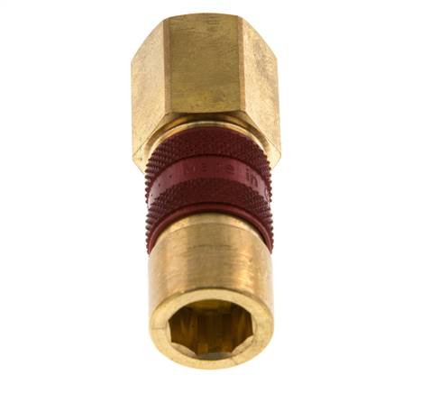 Coupleur d'air en laiton DN 5 codé rouge, douille G 1/4 pouce femelle