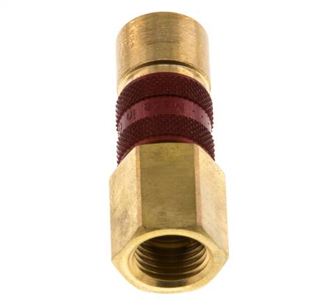 Coupleur d'air en laiton DN 5 codé rouge, douille G 1/4 pouce femelle