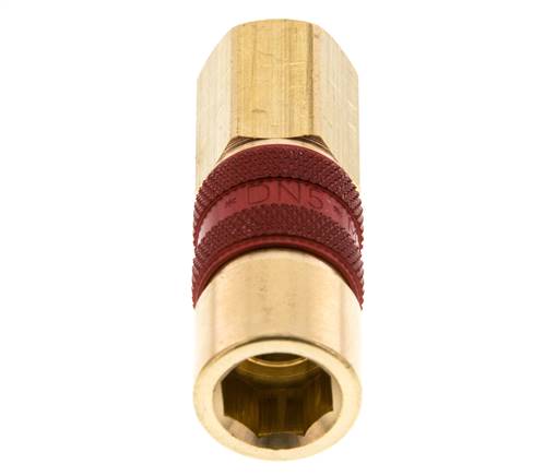 Coupleur d'air en laiton DN 5 codé rouge, douille G 1/8 pouce femelle