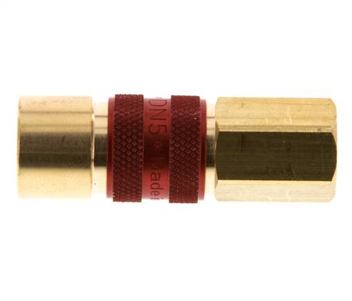 Coupleur d'air en laiton DN 5 codé rouge, douille G 1/8 pouce femelle