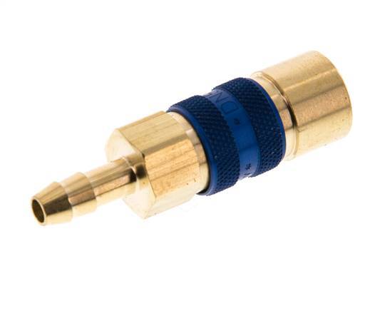 Brass DN 5 Blue-Coded Air Coupling Socket 6 mm Hose Pillar