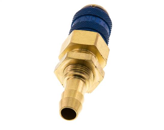 Laiton DN 5 Blue Air Coupling Socket 8 mm Hose Pillar Bulkhead