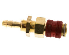 Brass DN 5 Red Air Coupling Socket 6 mm Hose Pillar Bulkhead