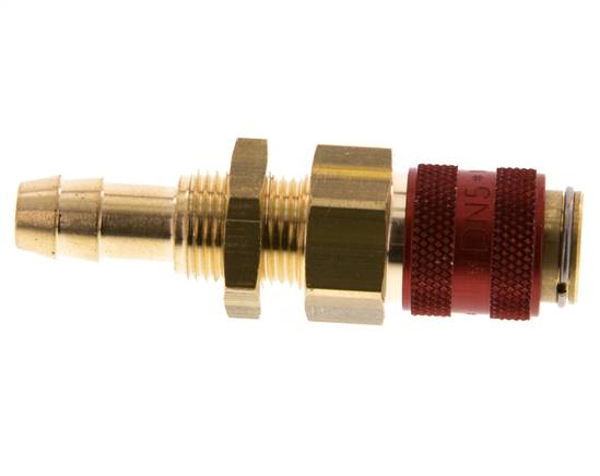 Laiton DN 5 Red Air Coupling Socket 8 mm Hose Pillar Bulkhead