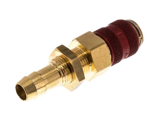 Laiton DN 5 Red Air Coupling Socket 9 mm Hose Pillar Bulkhead Double Shut-Off