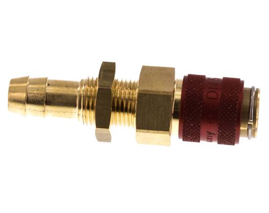 Laiton DN 5 Red Air Coupling Socket 9 mm Hose Pillar Bulkhead Double Shut-Off