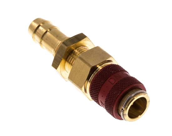 Laiton DN 5 Red Air Coupling Socket 9 mm Hose Pillar Bulkhead Double Shut-Off