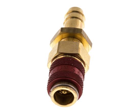 Laiton DN 5 Red Air Coupling Socket 9 mm Hose Pillar Bulkhead Double Shut-Off