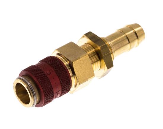 Laiton DN 5 Red Air Coupling Socket 9 mm Hose Pillar Bulkhead Double Shut-Off