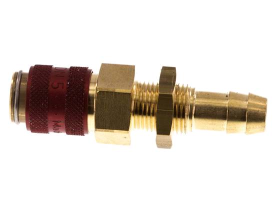 Laiton DN 5 Red Air Coupling Socket 9 mm Hose Pillar Bulkhead Double Shut-Off