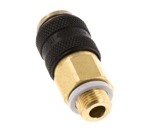 Laiton DN 5 Noir Air Coupling Socket G 1/8 inch Male Double Shut-Off