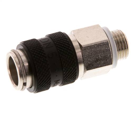 Laiton nickelé DN 5 Noir Air Coupling Socket G 1/8 inch Male Double Shut-Off