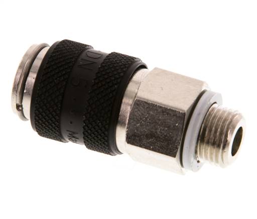Laiton nickelé DN 5 Noir Air Coupling Socket G 1/8 inch Male Double Shut-Off