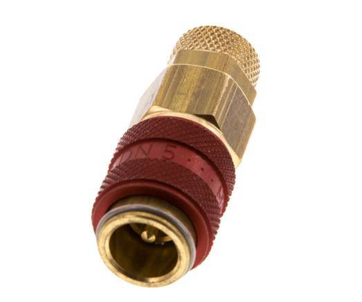 Laiton DN 5 Red Air Coupling Socket 4x6 mm Union Nut Double Shut-Off