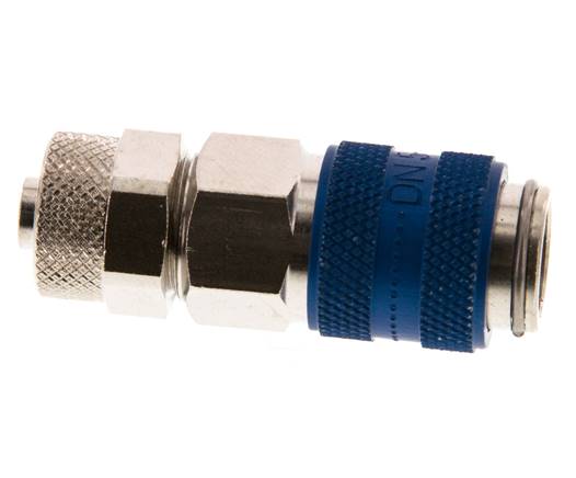 Laiton nickelé DN 5 Coupleur pneumatique bleu Douille 6x8 mm Écrou-raccord Double obturation
