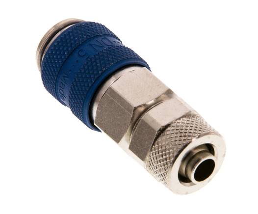 Laiton nickelé DN 5 Coupleur pneumatique bleu Douille 6x8 mm Écrou-raccord Double obturation