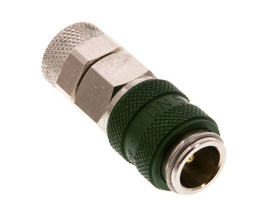 Laiton nickelé DN 5 Coupleur à air vert Douille 6x8 mm Écrou-raccord Double obturation