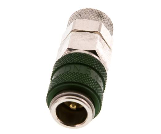 Laiton nickelé DN 5 Coupleur à air vert Douille 6x8 mm Écrou-raccord Double obturation
