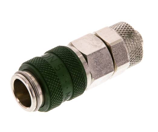 Laiton nickelé DN 5 Coupleur à air vert Douille 6x8 mm Écrou-raccord Double obturation