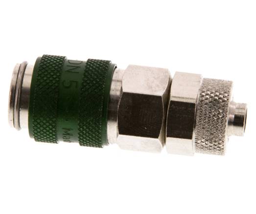 Laiton nickelé DN 5 Coupleur à air vert Douille 6x8 mm Écrou-raccord Double obturation