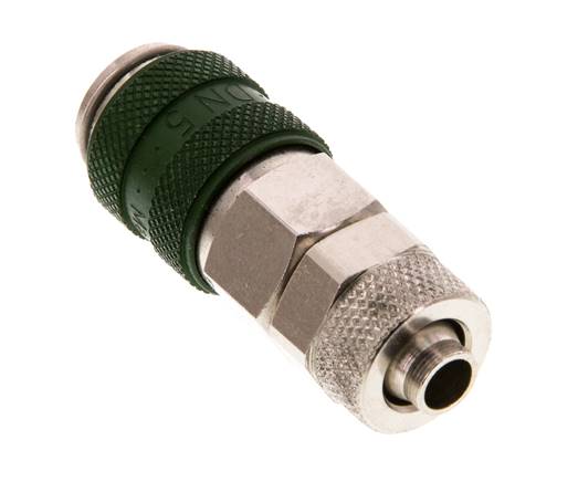 Laiton nickelé DN 5 Coupleur à air vert Douille 6x8 mm Écrou-raccord Double obturation