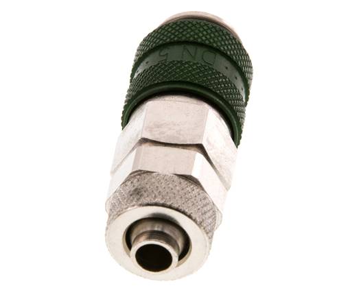 Laiton nickelé DN 5 Coupleur à air vert Douille 6x8 mm Écrou-raccord Double obturation
