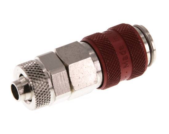 Laiton nickelé DN 5 Raccord pneumatique rouge Douille 6x8 mm Écrou-raccord Double obturation