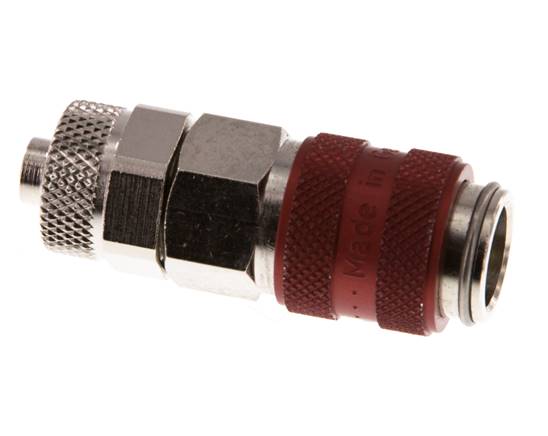 Laiton nickelé DN 5 Raccord pneumatique rouge Douille 6x8 mm Écrou-raccord Double obturation