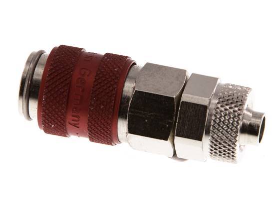 Laiton nickelé DN 5 Raccord pneumatique rouge Douille 6x8 mm Écrou-raccord Double obturation