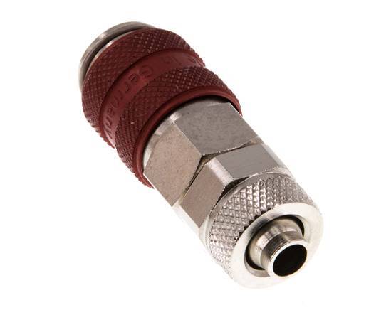 Laiton nickelé DN 5 Raccord pneumatique rouge Douille 6x8 mm Écrou-raccord Double obturation