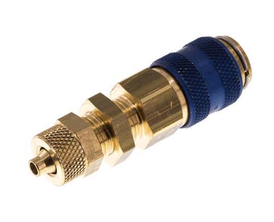 Laiton DN 5 Bleu Air Coupling Socket 4x6 mm Union Nut Bulkhead Double Shut-Off
