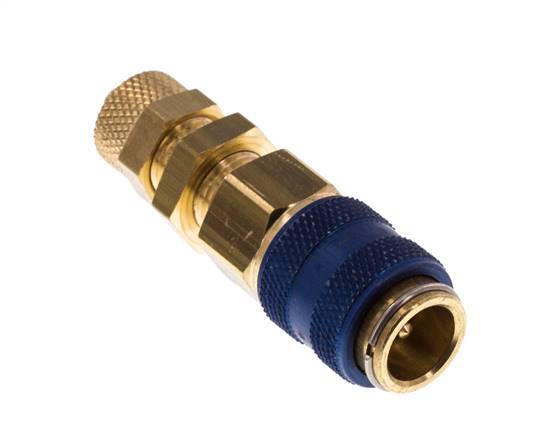 Laiton DN 5 Bleu Air Coupling Socket 4x6 mm Union Nut Bulkhead Double Shut-Off