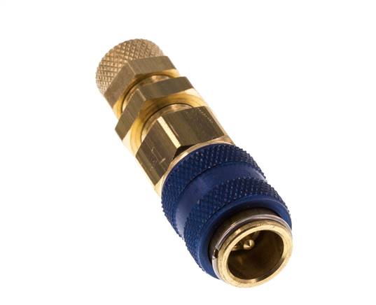 Laiton DN 5 Bleu Air Coupling Socket 4x6 mm Union Nut Bulkhead Double Shut-Off