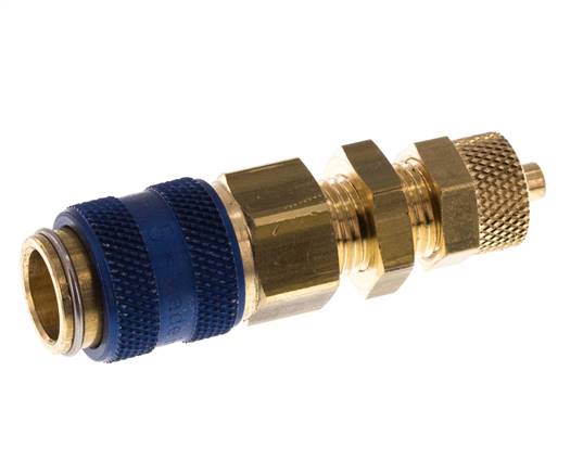 Laiton DN 5 Bleu Air Coupling Socket 4x6 mm Union Nut Bulkhead Double Shut-Off