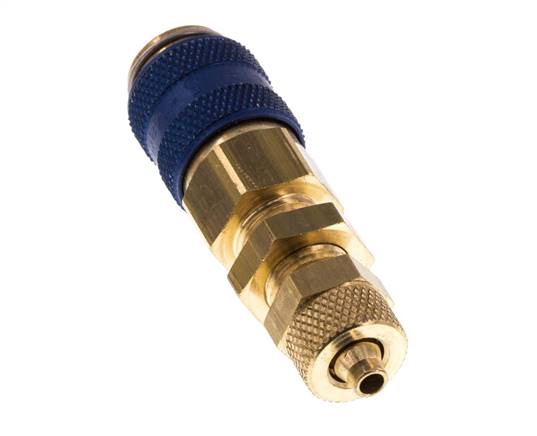 Laiton DN 5 Bleu Air Coupling Socket 4x6 mm Union Nut Bulkhead Double Shut-Off
