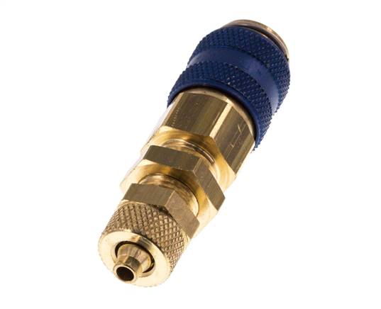 Laiton DN 5 Bleu Air Coupling Socket 4x6 mm Union Nut Bulkhead Double Shut-Off