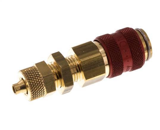 Laiton DN 5 Red Air Coupling Socket 4x6 mm Union Nut Bulkhead Double Shut-Off