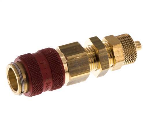 Laiton DN 5 Red Air Coupling Socket 4x6 mm Union Nut Bulkhead Double Shut-Off