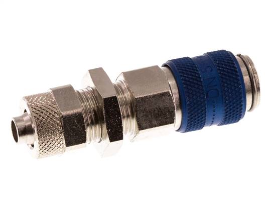 Laiton nickelé DN 5 Blue Air Coupling Socket 6x8 mm Union Nut Bulkhead Double Shut-Off