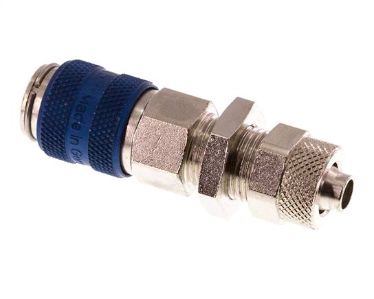 Laiton nickelé DN 5 Blue Air Coupling Socket 6x8 mm Union Nut Bulkhead Double Shut-Off