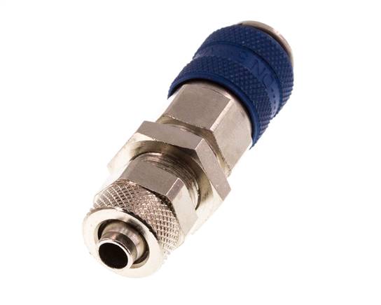 Laiton nickelé DN 5 Blue Air Coupling Socket 6x8 mm Union Nut Bulkhead Double Shut-Off