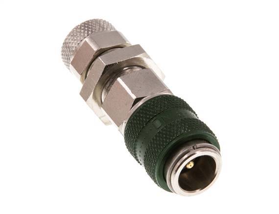 Laiton nickelé DN 5 Coupleur à air vert Douille 6x8 mm Écrou-raccord Bulkhead Double Shut-Off