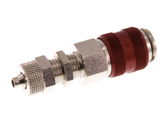 Laiton nickelé DN 5 Red Air Coupling Socket 4x6 mm Union Nut Bulkhead