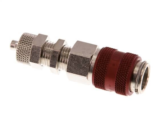 Laiton nickelé DN 5 Red Air Coupling Socket 4x6 mm Union Nut Bulkhead