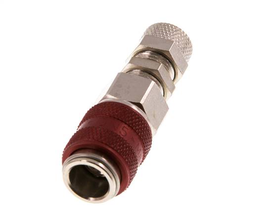 Laiton nickelé DN 5 Red Air Coupling Socket 4x6 mm Union Nut Bulkhead